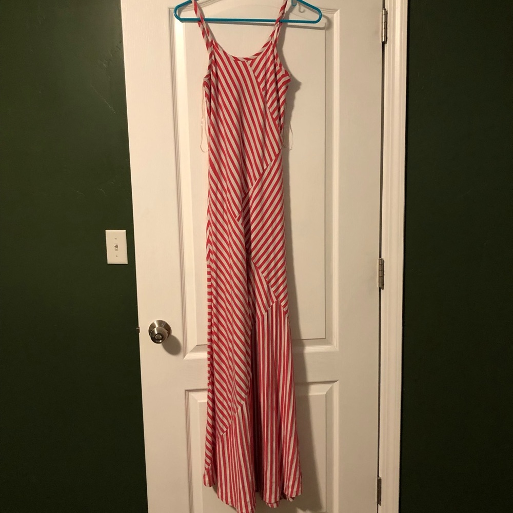 Floor length pink stripped dress